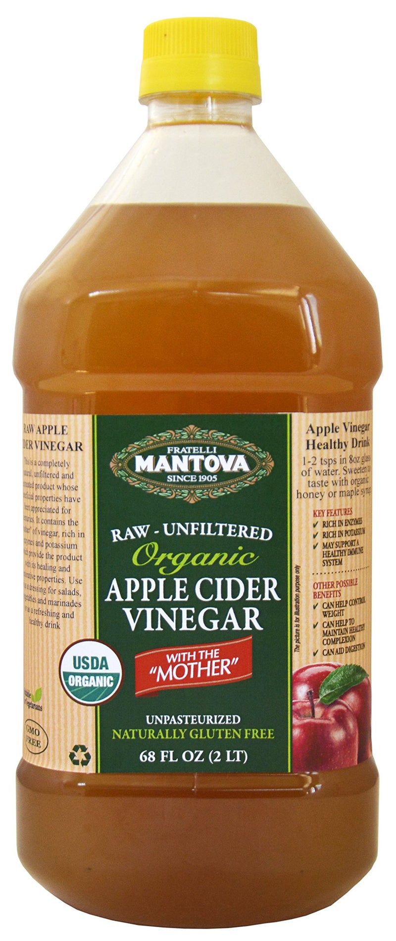 MANTOVA Organic Apple Cider Vinegar With The Mother 68 oz 100 USDA Certified Organic  Raw Unfiltered - Image 3