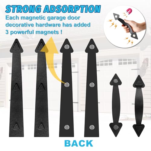RHULKRUI Magnetic Garage Door Hardware,Magnetic Garage Door Handles,Garage Door Decorative Magnetic for Iron Door,4 Magnetic Hinges + 2 Magnetic Handles for Garage Doors (Classics Style) - Image 2