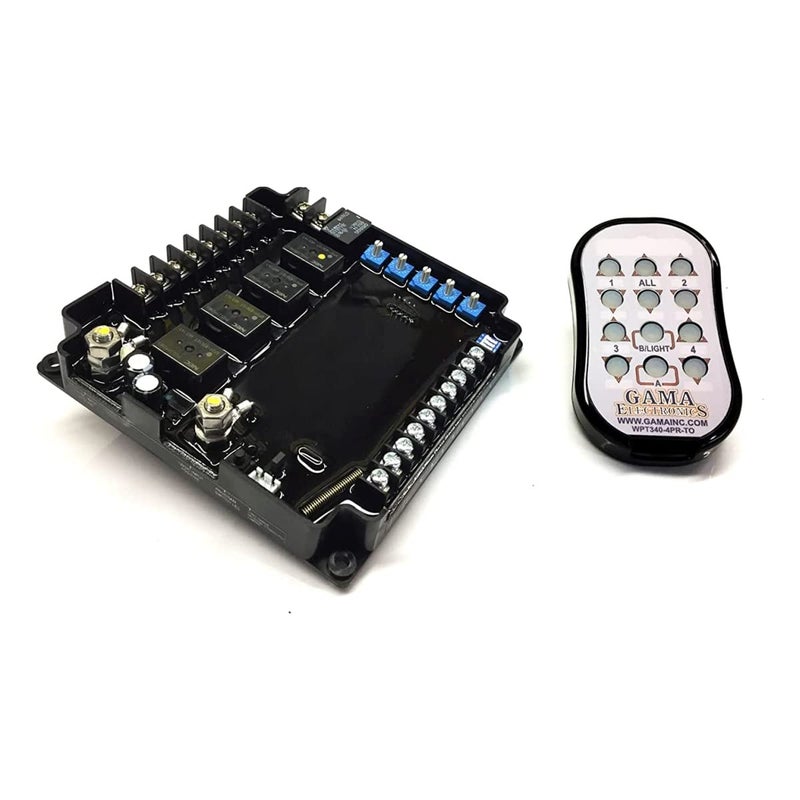 GAMA Electronics RF Remote Control System 12VDC 4Motor Polarity Reversing with Auxiliary Switch Leads RF3404PRASL