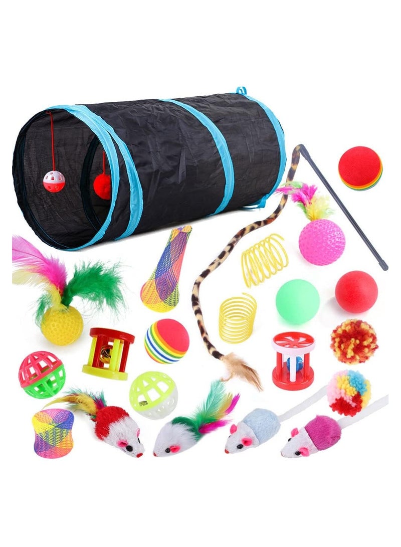22 Pcs Cat Toys Interactive for Indoor Cats Tunnel Mouse Kitten Toys Cat Feather Teaser Wand Spring Toy - Image 1
