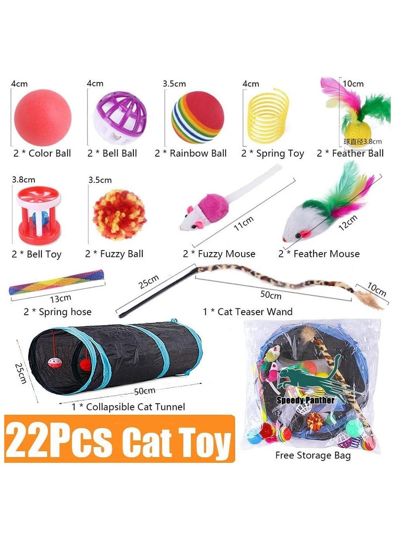 22 Pcs Cat Toys Interactive for Indoor Cats Tunnel Mouse Kitten Toys Cat Feather Teaser Wand Spring Toy - Image 5