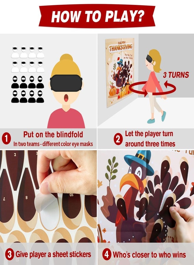PARTYLOUD Thanksgiving Games for Family, Pin The Tail on The Turkey Games, Thanksgiving Party Games Activities Party Supplies Favors for Kids Adults Toddlers Preschool Party - Image 5