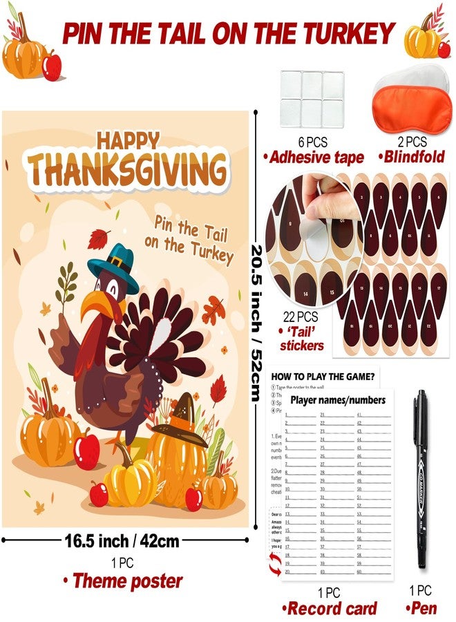 PARTYLOUD Thanksgiving Games for Family, Pin The Tail on The Turkey Games, Thanksgiving Party Games Activities Party Supplies Favors for Kids Adults Toddlers Preschool Party - Image 2