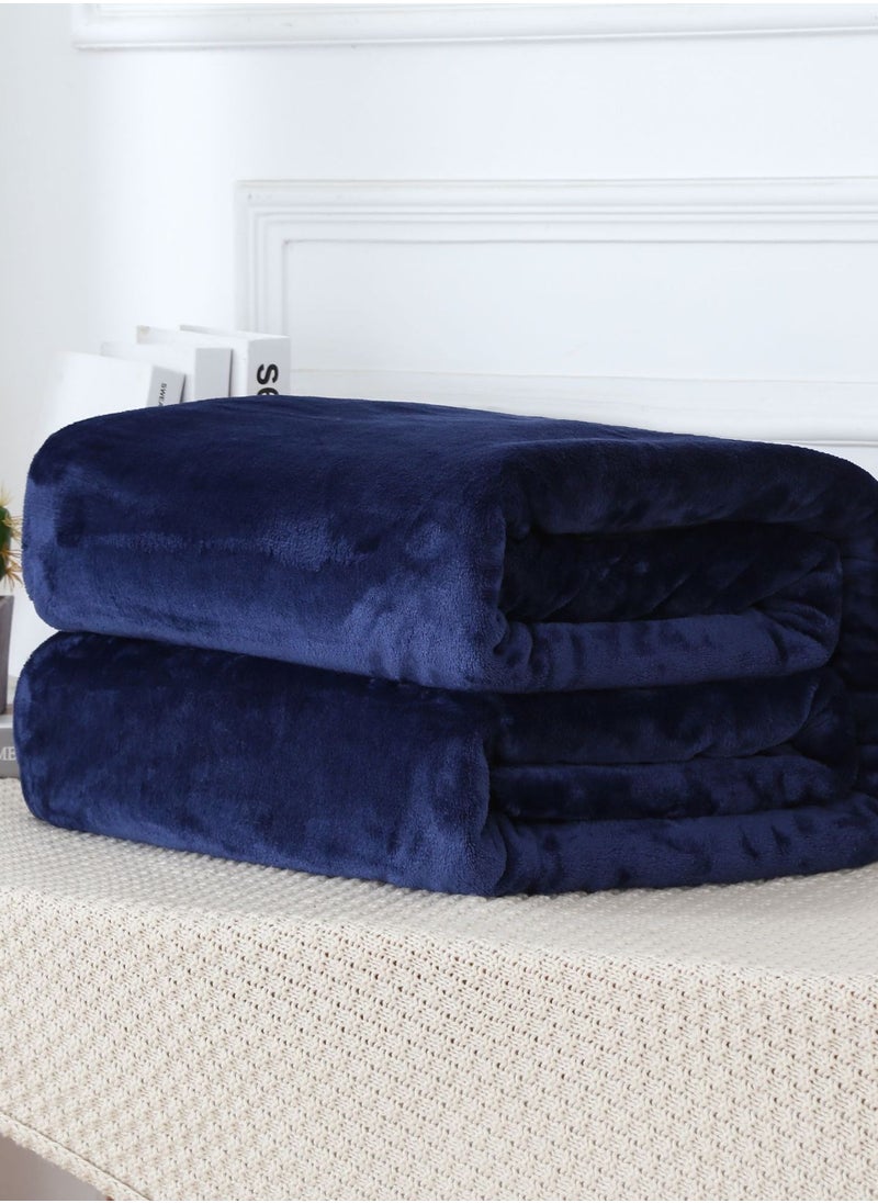 Loquat Solid Color Cloud Sable Blanket Office Nap Blanket Air Conditioned Roof Blanket Flannel Blanket Navy Blue  - Image 1