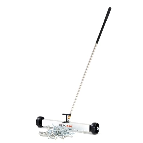 GREATMAG Rolling Magnetic Sweeper Magnetic Pickup Tool Magnetic Sweeper with Wheels Nail Magnet Sweeper 17 inch Heavyduty Magnetic Lawn Yard Sweeper Capacity with Quick Release - Image 1