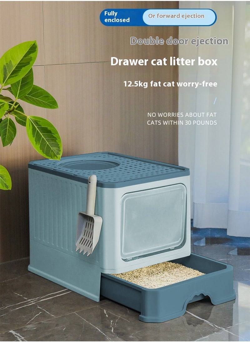 Kidle - Foldable Cat Litter Box with Lid Cat Litter Tray Litter Basin for Cats - Image 1
