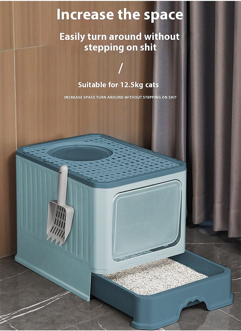 Kidle - Foldable Cat Litter Box with Lid Cat Litter Tray Litter Basin for Cats - Image 1