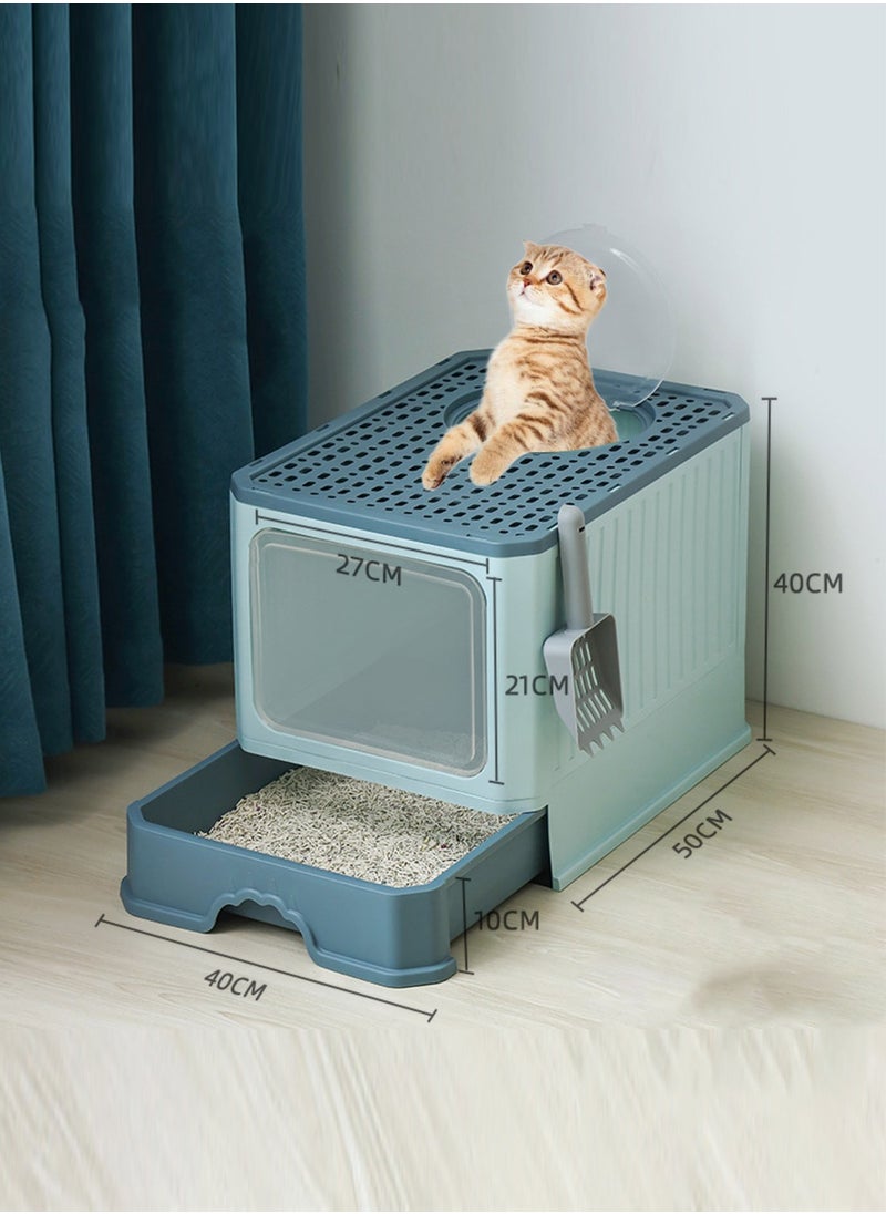 Kidle - Foldable Cat Litter Box with Lid Cat Litter Tray Litter Basin for Cats - Image 1