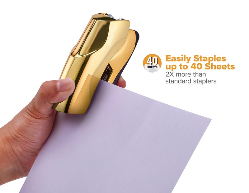 Bostitch Office Heavy Duty Stapler, 40 Sheet Capacity, No Jam, Half Strip, Fits into the Palm of Your Hand, For Classroom, Office or Desk, Gold Chrome - Image 2
