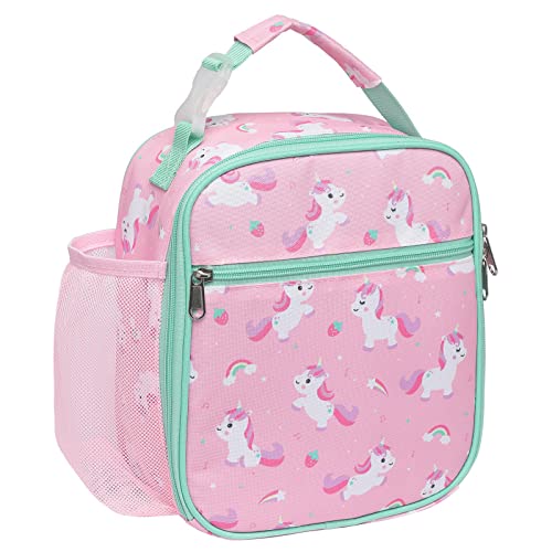 Bagseri Kids Lunch Box Insulated Lunch Box Bag for Girls Portable Reusable Toddler Lunch Cooler Bag for School Waterresistant LiningPink Unicorns