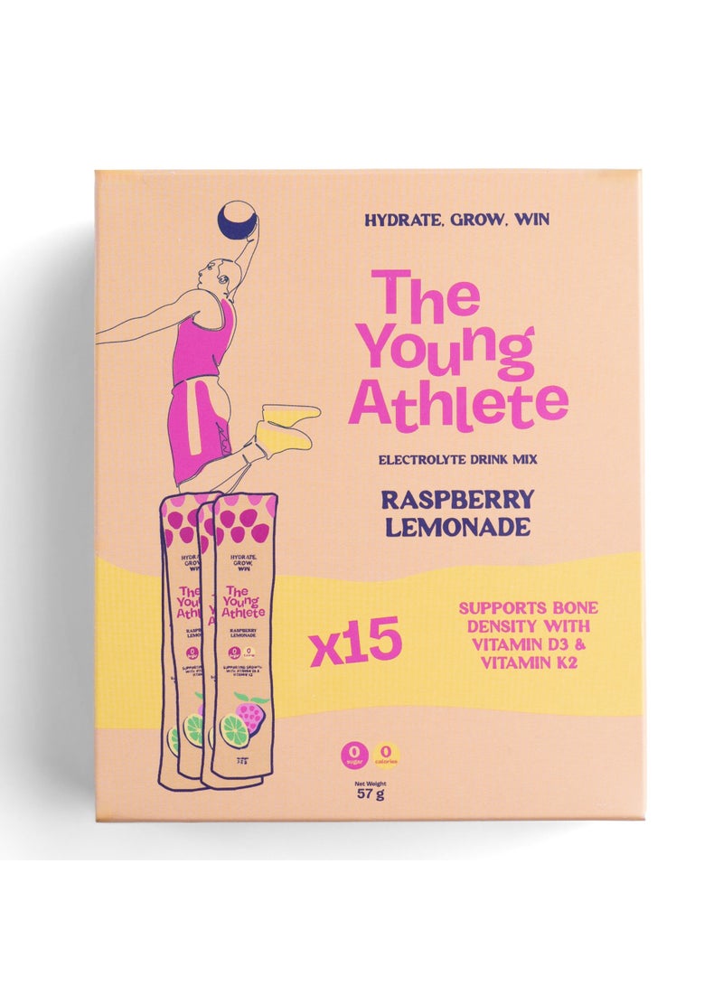 The Young Athlete Electrolyte Hydration Powder – Raspberry Lemonade – Sodium 252mg, Zero Sugar, Keto, 0 Calories, Gluten Free, Vitamin D3 & K2 for Bone Health – 3.8gx15 Sticks - Image 1