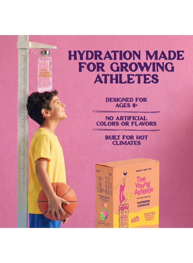 The Young Athlete مسحوق ترطيب الإلكتروليت للرياضيين الشباب - ليمون توت العليق - صوديوم 252 ملغ، بدون سكر، كيتو، 0 سعرات حرارية، خالي من الغلوتين، فيتامين د3 وك2 لصحة العظام - 3.8 جرام × 15 عود - Image 3