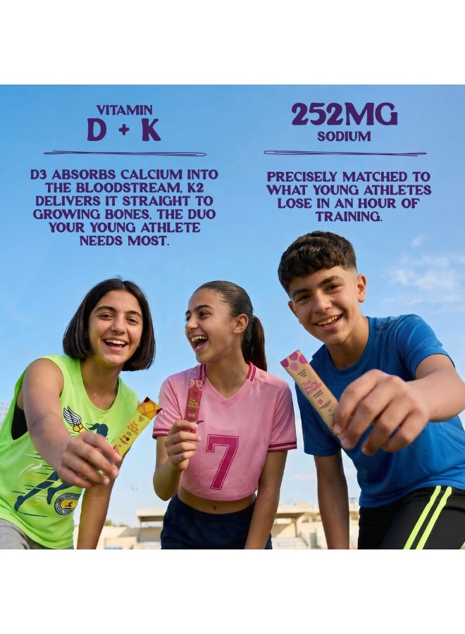 The Young Athlete مسحوق ترطيب الإلكتروليت للرياضيين الشباب - ليمون توت العليق - صوديوم 252 ملغ، بدون سكر، كيتو، 0 سعرات حرارية، خالي من الغلوتين، فيتامين د3 وك2 لصحة العظام - 3.8 جرام × 15 عود - Image 4