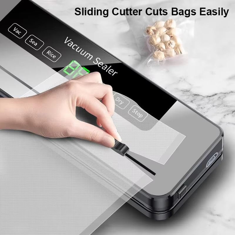 ENEM Vacuum Sealer Machine for Packing with Cutter, with 2 Year Warranty from enem, Sealing Machine for Food Packets, 65kpa Automatic Dry & Wet Air Packet Sealer Machine, With Free 20 Vacuum Pouches - Image 2