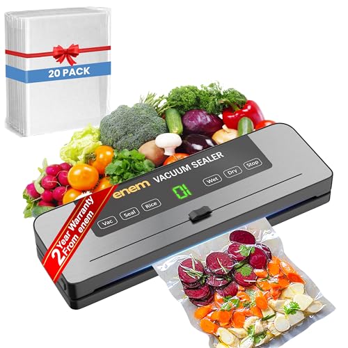 ENEM Vacuum Sealer Machine for Packing with Cutter, with 2 Year Warranty from enem, Sealing Machine for Food Packets, 65kpa Automatic Dry & Wet Air Packet Sealer Machine, With Free 20 Vacuum Pouches - Image 1
