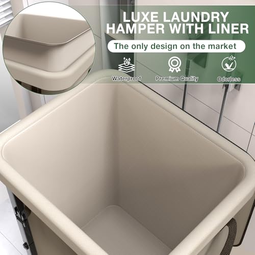 kunlabori 40 Gal(150L) High Grade Large Laundry Basket with Wheels, Rolling Laundry Hamper, Laundry Cart with Metal Frame and Removable Bag Design, Suitable for Laundry Room, Bedroom (White, 150L) - Image 3