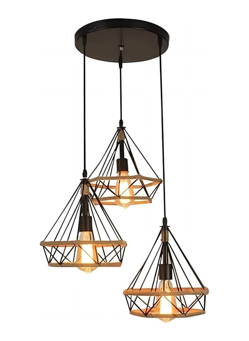 3-Light Farmhouse Hemp Rope Chandelier, Vintage Ceiling Lighting Lamp, Industrial Pendant Light Fixture for Kitchen Island Living Room Dining Room Bedroom ,2PC,PACK ( WITHOUT LAMP )  - Image 1