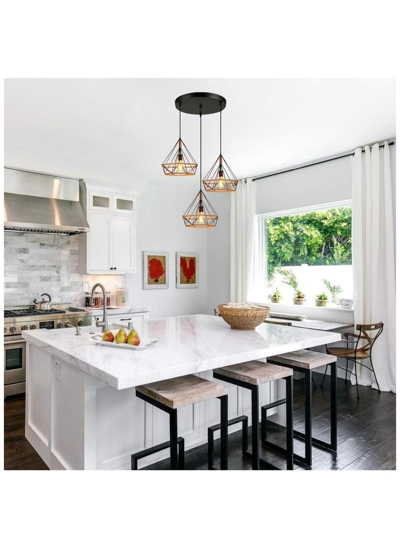 3-Light Farmhouse Hemp Rope Chandelier, Vintage Ceiling Lighting Lamp, Industrial Pendant Light Fixture for Kitchen Island Living Room Dining Room Bedroom ,2PC,PACK ( WITHOUT LAMP )  - Image 2