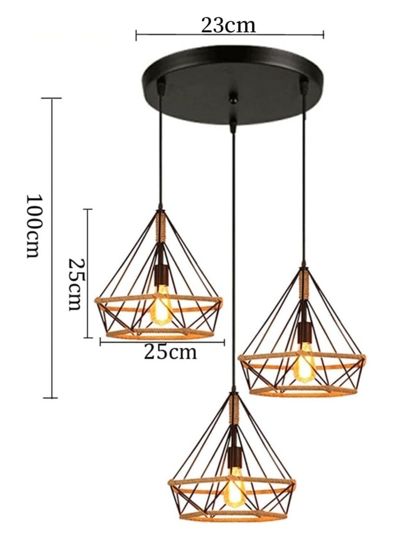 3-Light Farmhouse Hemp Rope Chandelier, Vintage Ceiling Lighting Lamp, Industrial Pendant Light Fixture for Kitchen Island Living Room Dining Room Bedroom ,2PC,PACK ( WITHOUT LAMP )  - Image 5