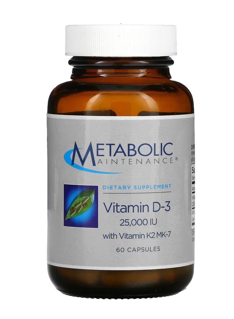 Metabolic Maintenance Vitamin D-3 with Vitamin K2 MK-7 625 mcg 25000 IU 60 Capsules 