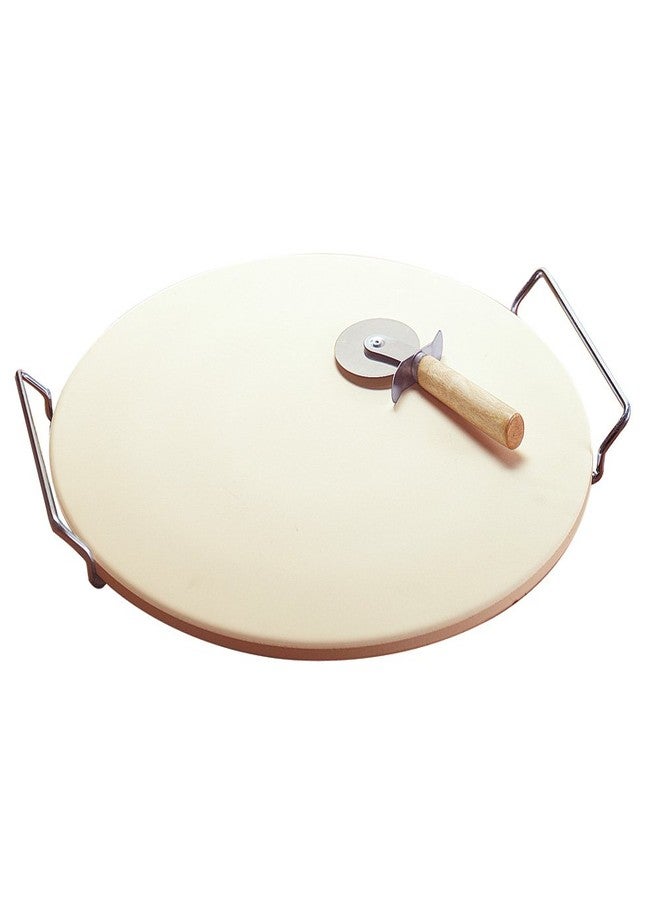 GoodCook Oven to Table Ceramic Stoneware Pizza Stone with Metal Rack, 14.75", White - Image 1