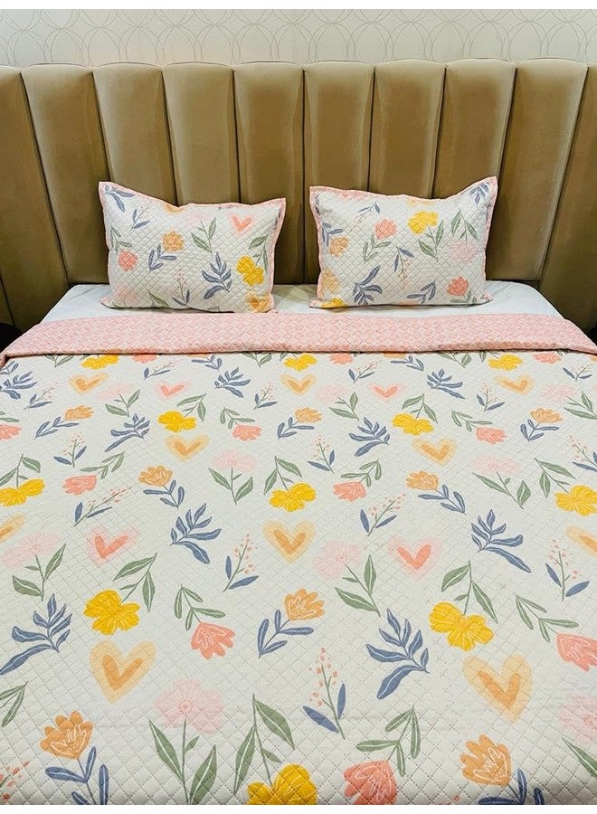 Furnistitchs Cotton Feel Quilted Ultrasonic Bedcover Bedsheet Quilt Bedspread with 2 King Size Pillow Covers 90 x 100 inches / 228 x 248 cms - Decorative Bed Cover King Size (White Hearts) - Image 2