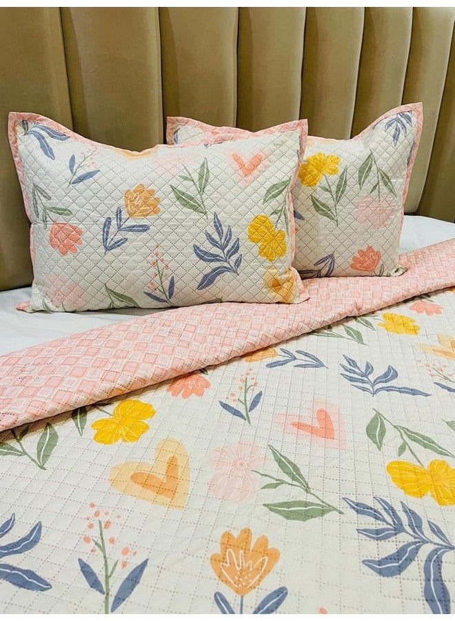 Furnistitchs Cotton Feel Quilted Ultrasonic Bedcover Bedsheet Quilt Bedspread with 2 King Size Pillow Covers 90 x 100 inches / 228 x 248 cms - Decorative Bed Cover King Size (White Hearts) - Image 1