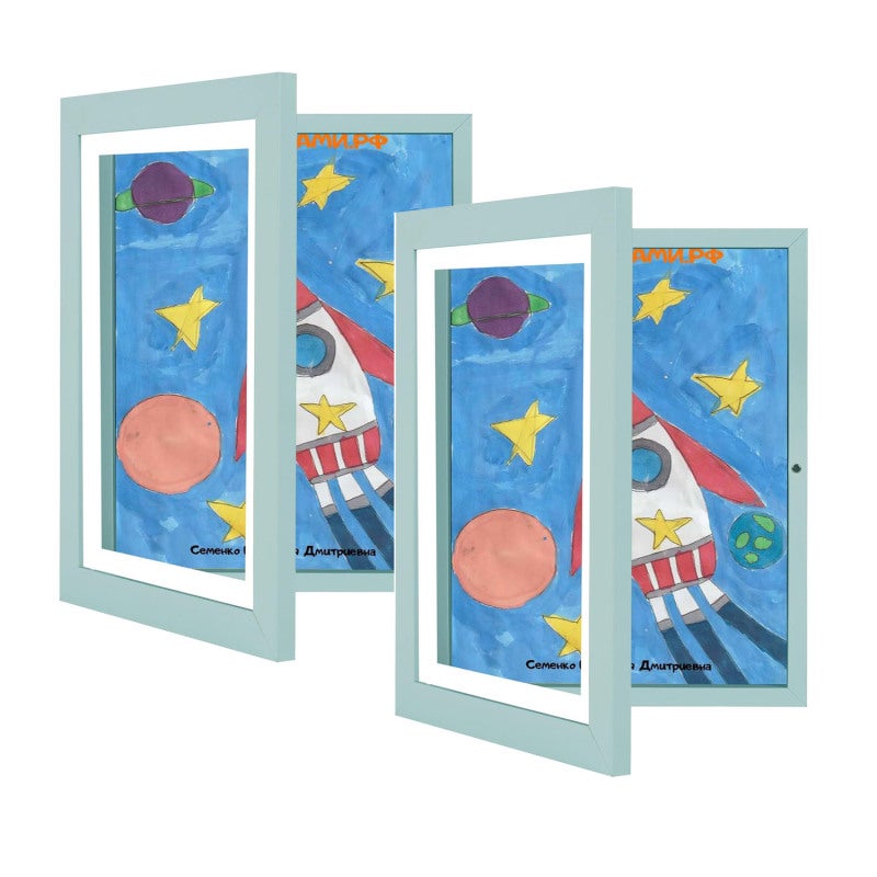 Kids Artwork Frame 2-Pack 10x12.5 Black Changeable Front Opening Display Kids Picture Frames - Tiffany Blue Premium MDF Frame for Children Drawing Crafts - Image 1