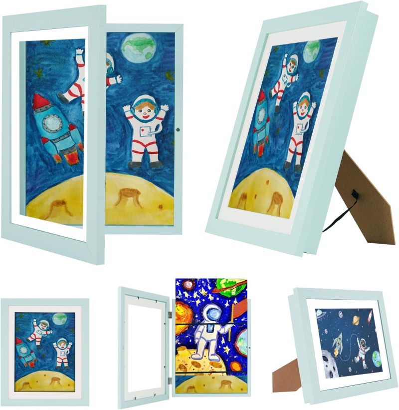 Kids Artwork Frame 2-Pack 10x12.5 Black Changeable Front Opening Display Kids Picture Frames - Tiffany Blue Premium MDF Frame for Children Drawing Crafts - Image 4
