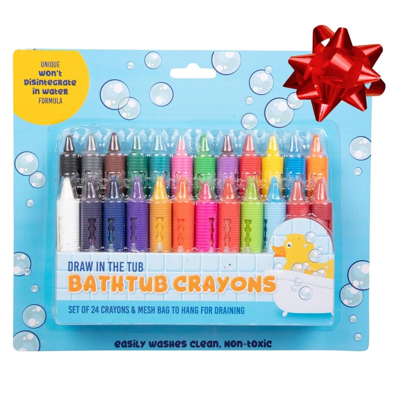 SCS Direct Bath Crayons Super Set-24 Draw in the Tub Colors with Bathtub Storage Mesh Bag- Non-Toxic, Safe for Children, Won't Disintegrate in Water-Art Project for Toddlers, Fun Gift & Stocking Stuffer for Kids - Image 1