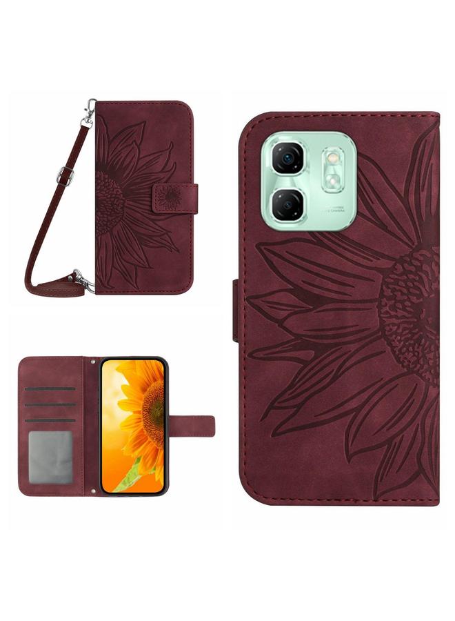 Zaboon Case For Infinix Hot 50i 4G Skin Feel Sun Flower Embossed Flip Leather Phone Case with Lanyard - Image 1