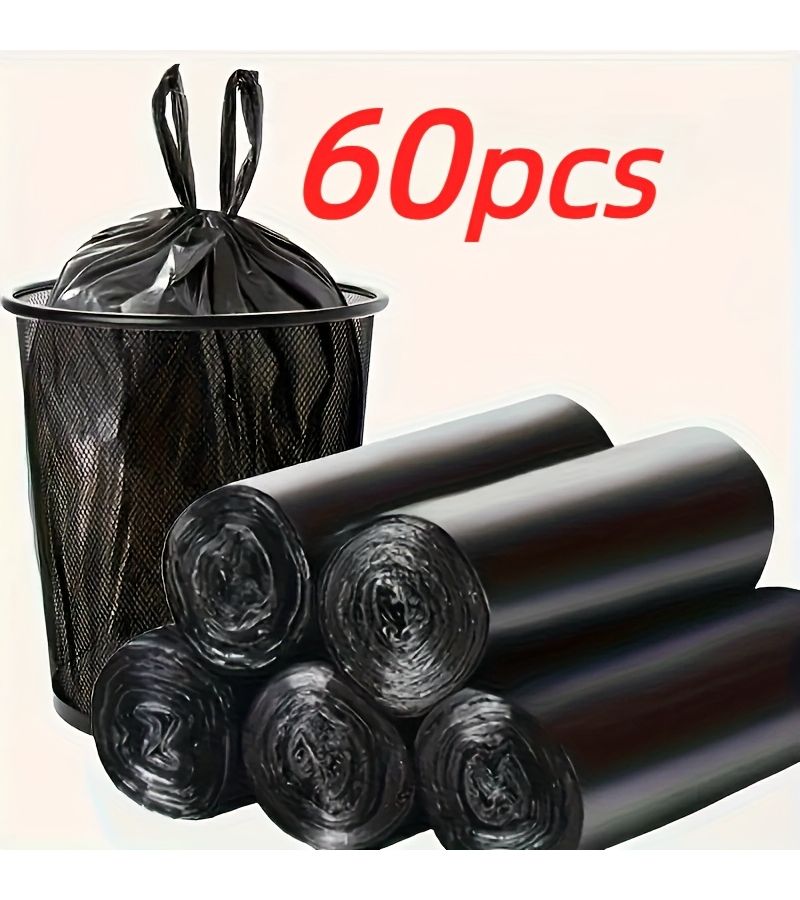 3 Rolls Of 60 Black Portable Trash Bags Multipurpose For Offices Kitchens Living Rooms Bathrooms And Outdoors - Image 1