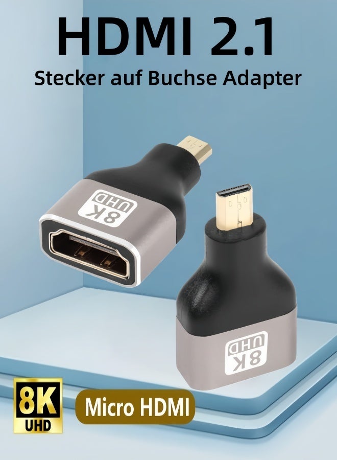 YINPAGE Micro HDMI to HDMI Adapter 2-Pack - HDMI 2.1Supports 8K@60Hz/4K@144Hz HDR - Compatible with Raspberry Pi 4/5, GoPro, Camera, DSLR, Laptop - Aluminum Shell with Gold-Plated Connectors - Image 1