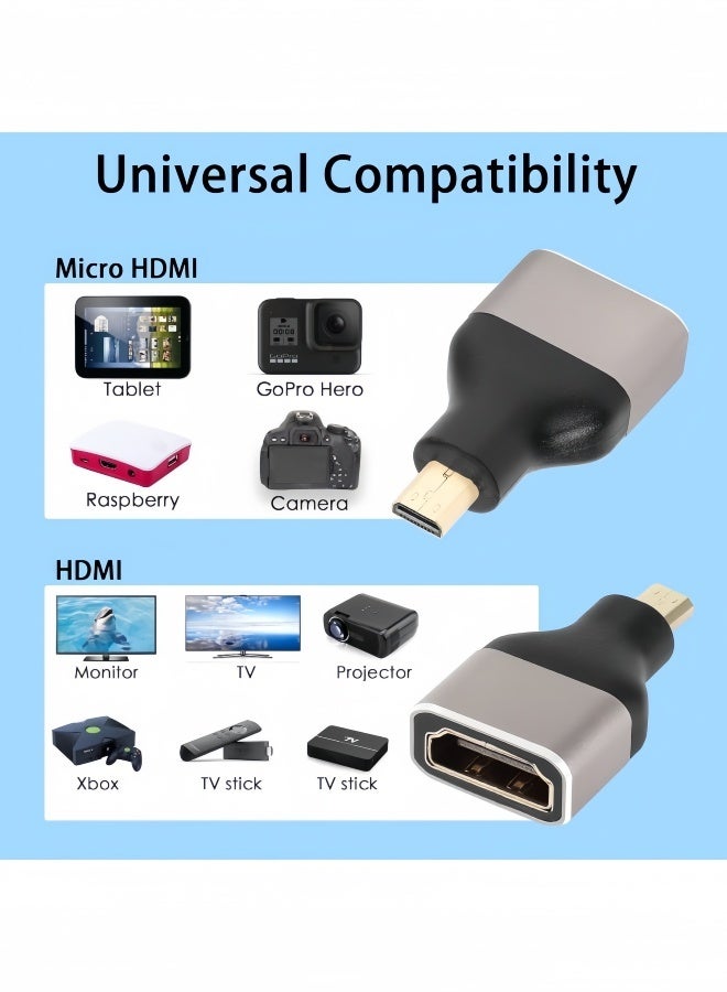 YINPAGE Micro HDMI to HDMI Adapter 2-Pack - HDMI 2.1Supports 8K@60Hz/4K@144Hz HDR - Compatible with Raspberry Pi 4/5, GoPro, Camera, DSLR, Laptop - Aluminum Shell with Gold-Plated Connectors - Image 2