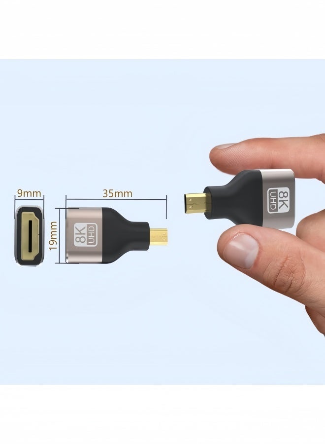 YINPAGE Micro HDMI to HDMI Adapter 2-Pack - HDMI 2.1Supports 8K@60Hz/4K@144Hz HDR - Compatible with Raspberry Pi 4/5, GoPro, Camera, DSLR, Laptop - Aluminum Shell with Gold-Plated Connectors - Image 5