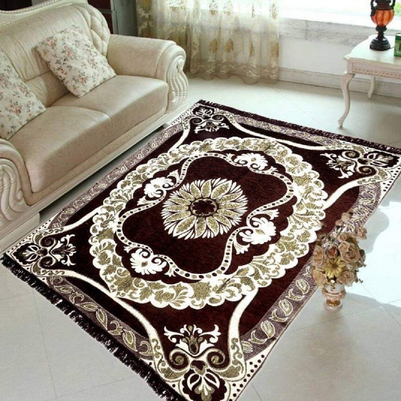 JVK JVK 6D Designer Premium Velvet Feel Bedroom Hall Living Room Drowing Room Velvet Chenille Carpet 60 inch x 84 inch 5 Feet x 7 Feet Brown