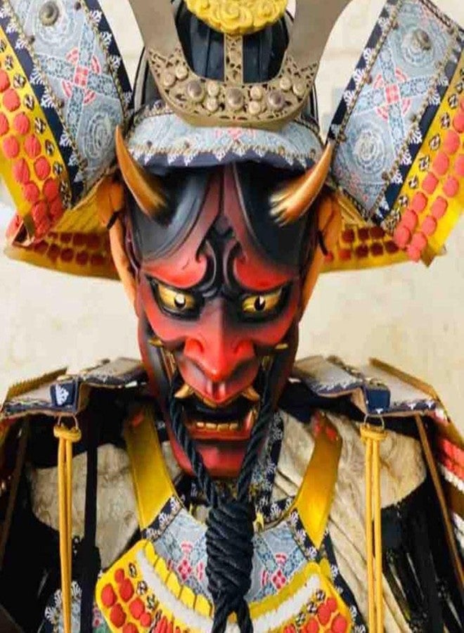 SASKATE Japanese Hannya Mask, Samurai Oni Face Cover, Halloween Cosplay Horror Face Cover for Stage Performance (Red) - Image 2