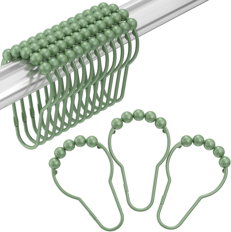 Amazer Shower Curtain Hooks, Decorative Shower Curtain Hooks, Sage Green Rustproof Stainless Steel Shower Hooks for Shower Curtain Liner Shower Rod Hook 12pcs - Image 1
