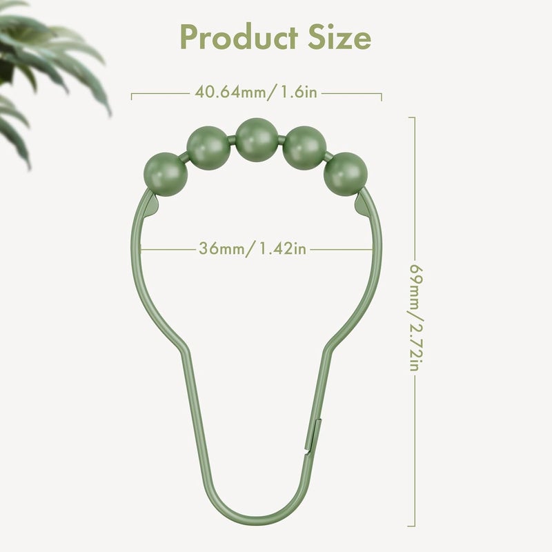 Amazer Shower Curtain Hooks, Decorative Shower Curtain Hooks, Sage Green Rustproof Stainless Steel Shower Hooks for Shower Curtain Liner Shower Rod Hook 12pcs - Image 3