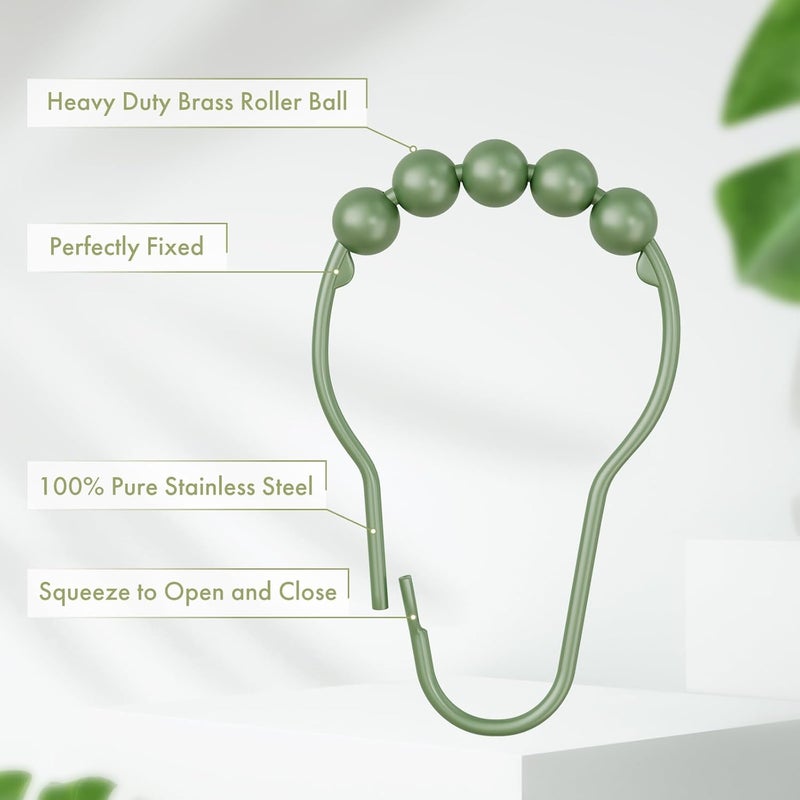 Amazer Shower Curtain Hooks, Decorative Shower Curtain Hooks, Sage Green Rustproof Stainless Steel Shower Hooks for Shower Curtain Liner Shower Rod Hook 12pcs - Image 4