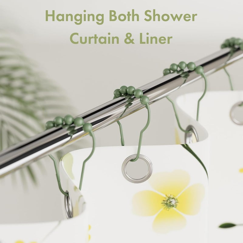 Amazer Shower Curtain Hooks, Decorative Shower Curtain Hooks, Sage Green Rustproof Stainless Steel Shower Hooks for Shower Curtain Liner Shower Rod Hook 12pcs - Image 2
