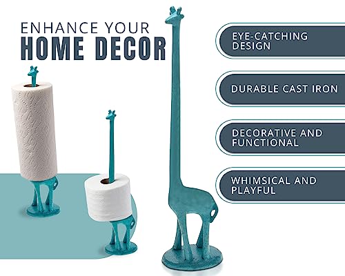 Comfify Giraffe Paper Towel Holder for Kitchen or Decorative Toilet Paper Stand for Bathroom - Unique Antique, Vintage, Whimsical Animal Design Roll Dispenser for Home Decor - Rustic Blue - Image 2