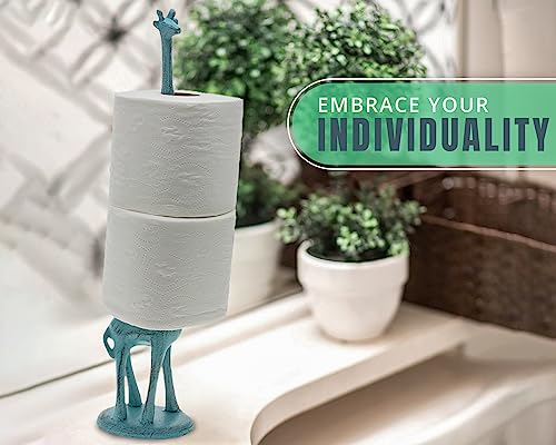Comfify Giraffe Paper Towel Holder for Kitchen or Decorative Toilet Paper Stand for Bathroom - Unique Antique, Vintage, Whimsical Animal Design Roll Dispenser for Home Decor - Rustic Blue - Image 3