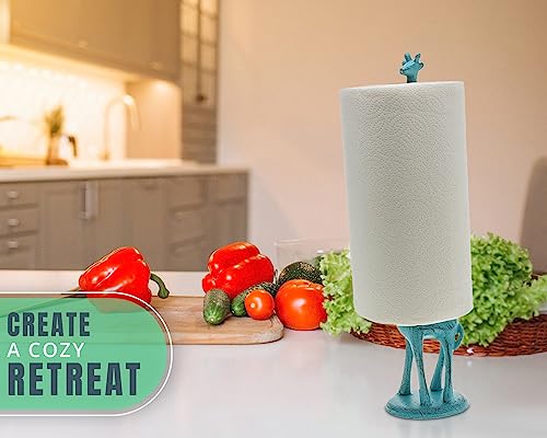 Comfify Giraffe Paper Towel Holder for Kitchen or Decorative Toilet Paper Stand for Bathroom - Unique Antique, Vintage, Whimsical Animal Design Roll Dispenser for Home Decor - Rustic Blue - Image 4