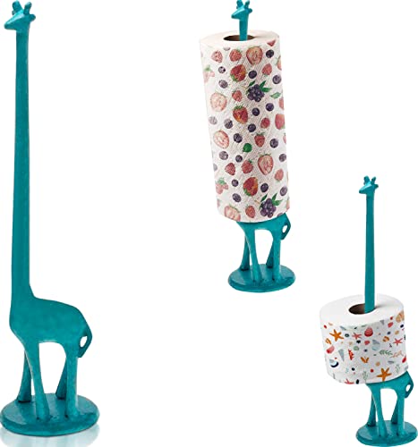 Comfify Giraffe Paper Towel Holder for Kitchen or Decorative Toilet Paper Stand for Bathroom - Unique Antique, Vintage, Whimsical Animal Design Roll Dispenser for Home Decor - Rustic Blue - Image 1