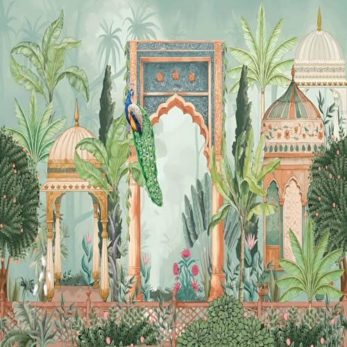 Backdropon Peacock with Garden Background Design Backdrop Cloth for Pooja Decoration Traditional Background Curtain Cloth for Festival Size 8 Feet Height and 8 Feet Width(8 * 8) - Image 2