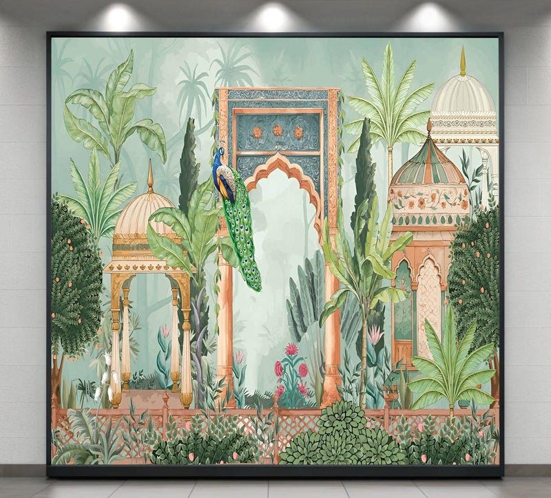 Backdropon Peacock with Garden Background Design Backdrop Cloth for Pooja Decoration Traditional Background Curtain Cloth for Festival Size 8 Feet Height and 8 Feet Width(8 * 8) - Image 5