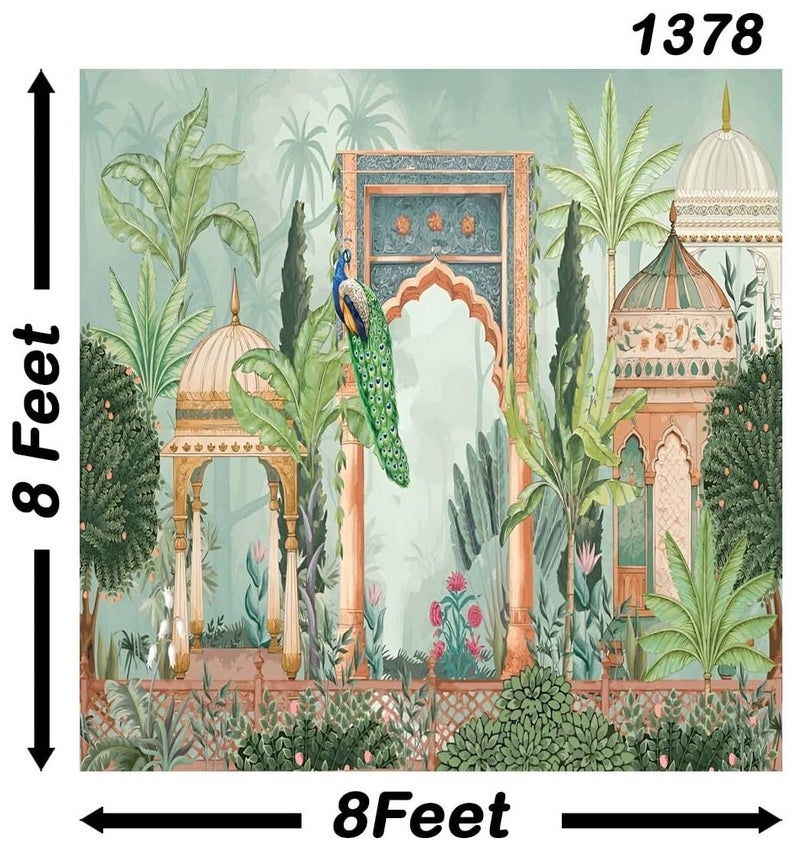 Backdropon Peacock with Garden Background Design Backdrop Cloth for Pooja Decoration Traditional Background Curtain Cloth for Festival Size 8 Feet Height and 8 Feet Width(8 * 8) - Image 3