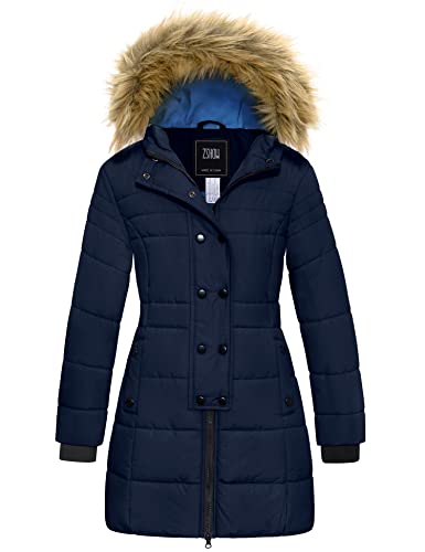 ZSHOW Girls' Outerwear Coat Warm Hooded Puffer Jacket Long Winter Coat(Navy Blue,10-12) - Image 1