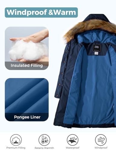 ZSHOW Girls' Outerwear Coat Warm Hooded Puffer Jacket Long Winter Coat(Navy Blue,10-12) - Image 4